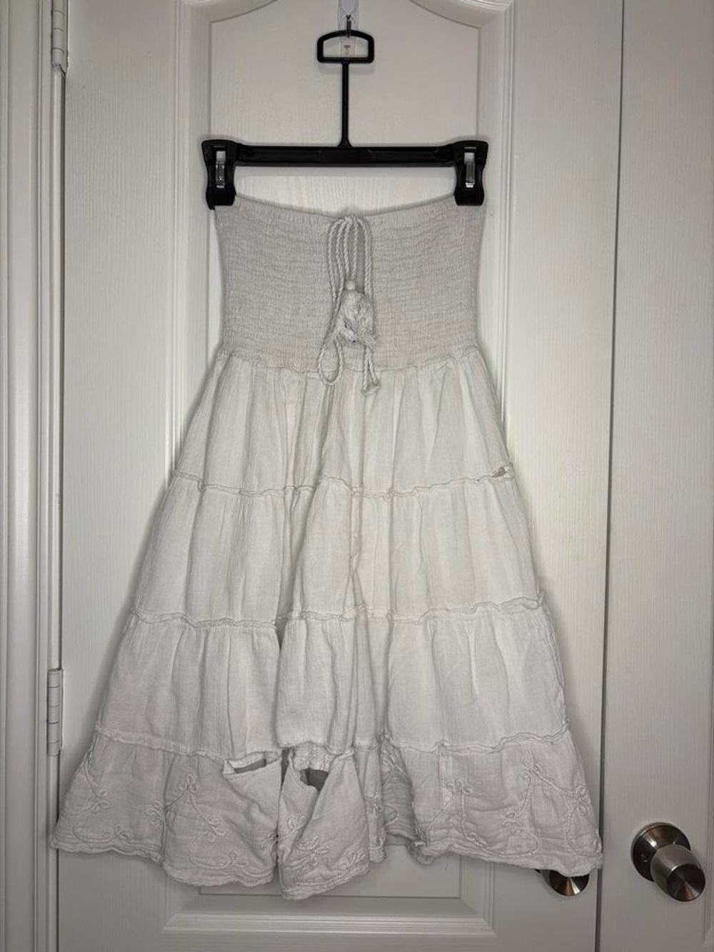 White Strapless Tiered Maxi Dress with Smocked Waist